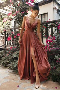 BC7487 FITTED SATIN DRESS WITH COWL NECKLINE AND TIE OPEN BACK